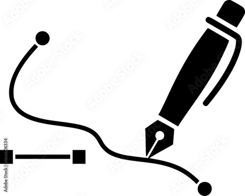Vector graphic pen tool icon with Bezier curve handles for design and illustration – Black and White Vector Illustration