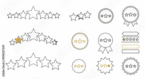 Collection of star rating icons and symbols for feedback.