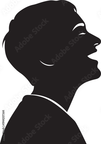 Joyful Man's Profile Silhouette Laughing Aloud with Head Tilted Back, Expressing Happiness, Humor, and Positive Emotion. , Generative Ai
