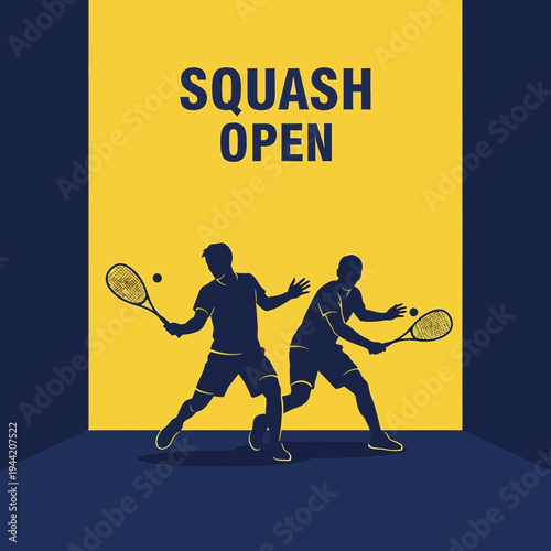 Dynamic Squash Players Engaged In Competitive Match Under Bright Yellow Backdrop Design