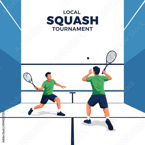 Dynamic Squash Players Engaging In a Local Tournament Depicted In Energetic Illustration