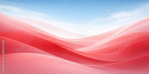 Abstract red silk background with flowing waves and artistic motion creates a futuristic texture featuring elegant pink curves and light patterns for a modern vector design backdrop
