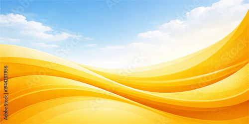 Abstract golden orange and yellow background featuring fluid waves and bright energy motion with a gradient vector pattern for a summer decoration wallpaper
