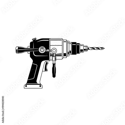 Cranial Drill Neurosurgery Machine Black and White Vector Icon – Brain Surgery Medical Equipment Line Illustration
