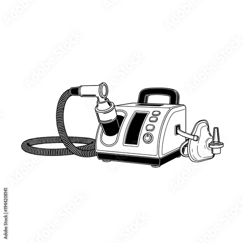 CPAP Breathing Machine Black and White Vector Icon – Sleep Apnea Respiratory Therapy Device Line Art Medical Equipment