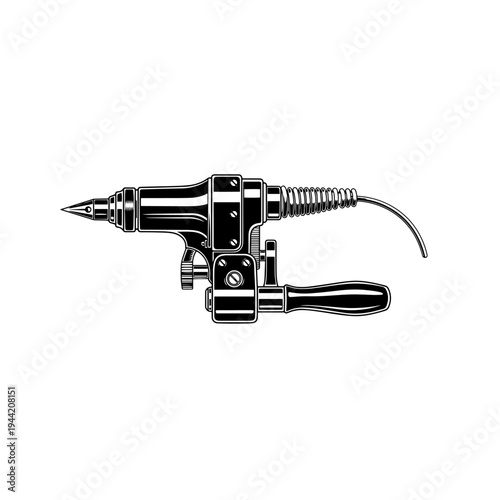 Cranial Drill Neurosurgery Machine Black and White Vector Icon – Brain Surgery Medical Equipment Line Illustration