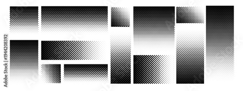 Dot halftone background pattern gradient vector half abstract black graphic. This tone design features white and black shapes with grain noise effect, geometric gradation, and dither textures.