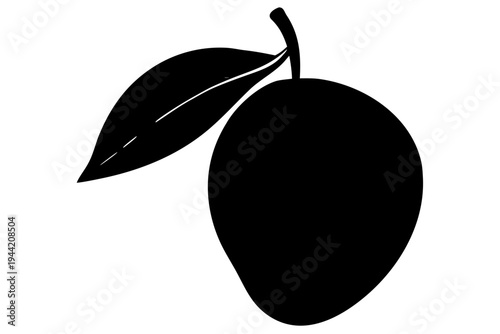  Mango with leaf  silhouette vector,  Mango icon black symbol.
