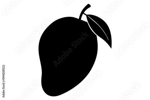  Mango with leaf  silhouette vector,  Mango icon black symbol.
