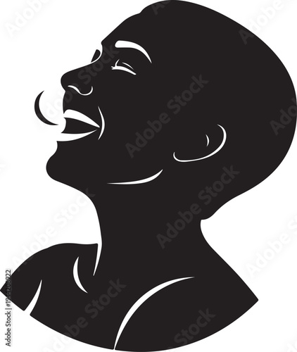 Cheerful Person's Profile Silhouette with Open Mouth and White Outlines, Laughing Happily and Expressing Pure Joy. , Generative Ai