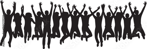 Large Group of Diverse Happy People Jumping and Cheering Silhouette - Joy, Success, Celebration, Teamwork , Generative Ai