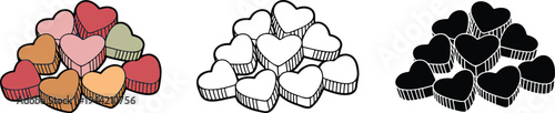 Candy Heart silhouette & Outline and illustration set isolated on transparent background