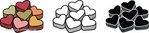 Candy Heart silhouette & Outline and illustration set isolated on transparent background