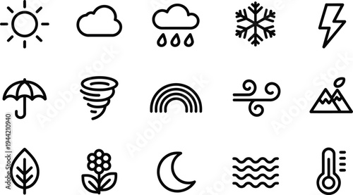 Fotografie Set of weather icons illustrating various meteorological phenomena and atmospher