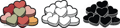 Candy Heart silhouette & Outline and illustration set isolated on transparent background
