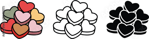 Candy Heart silhouette & Outline and illustration set isolated on transparent background