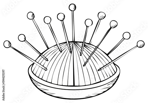 Sewing Pin Cushion with Multiple Straight Pins Ready for Crafting Projects