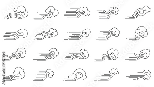 Set of twenty different oriental style cloud and wind line patterns for traditional and modern asian designs and art projects.