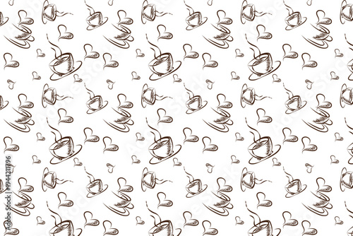Seamless coffee cup pattern with hearts