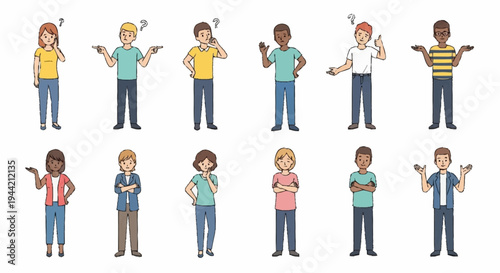 Diverse group of people showing confusion and questioning expressions.