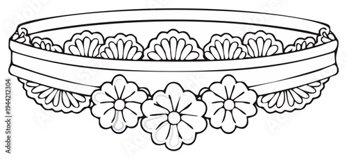 Floral headpiece coloring page for kids and adults with flowers and decoration for hobby and creative design.