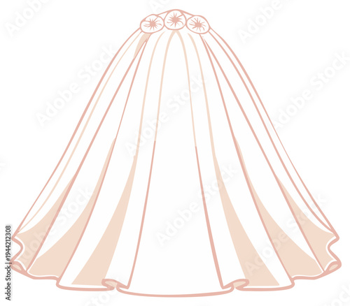 Elegant white bridal veil with delicate floral accents, cascading fabric, formal headwear for wedding ceremonies