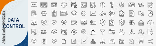 Data control and information security icons set, outline symbols for cloud storage database protection privacy management and network safety vector illustration