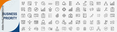 Business priority and strategic planning icons set, outline symbols for task urgency project management leadership and corporate organization vector illustration