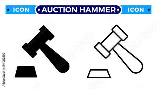 Legal Judge Gavel and Justice Auction Hammer Vector Icon Set