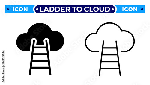 Ladder to Cloud for Success Ambition and Future Goal Growth Vector Icon Set