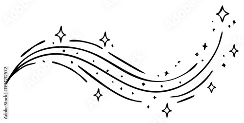 Hand-drawn wave with stars, vector graphic element for decoration and design