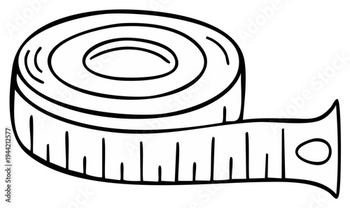 Simple Outline of a Measuring Tape Roll. Black and White Measurement Tool