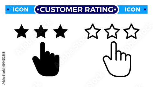 Hand Clicking Three Stars Customer Rating and Product Review Vector Icon Set