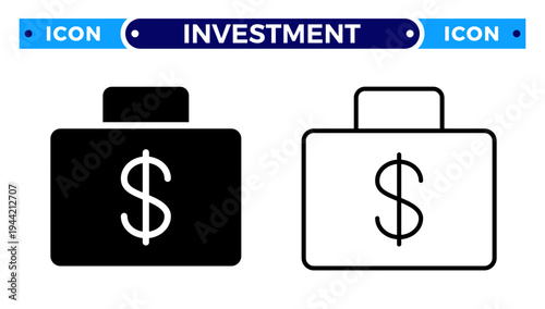 Money Briefcase with Dollar Symbol for Business Investment and Finance Vector Icon Set
