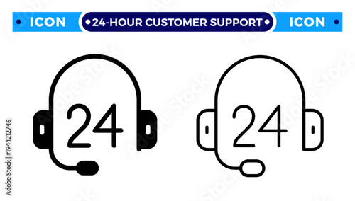 24 Hour Customer Service Support Headset and Global Helpline Call Center Vector Icon