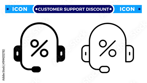 Customer Support Headset with Percentage Discount Symbol Vector Icon Set