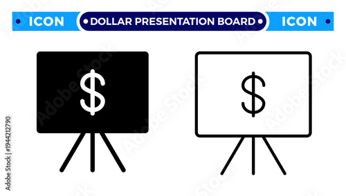Business Presentation Board with Dollar Symbol for Financial Report and Marketing Strategy Vector Icon Set