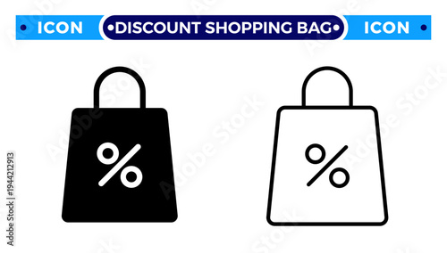 Percentage Discount Shopping Bag and E commerce Promotional Sale Vector Icon Set