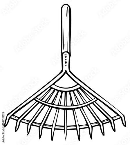Illustration of a garden rake tool outline for gardening and landscaping