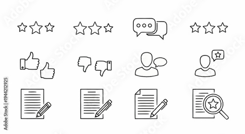 Customer feedback icons for reviews and ratings.