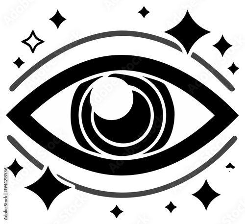 Mystical Eye Surrounded by Sparkles and Cosmic Waves Symbolizing Insight and Magic