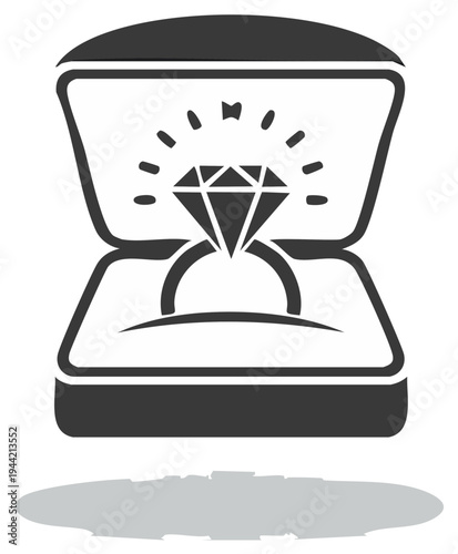 Diamond engagement ring in a box, vector illustration, proposal concept, love symbol