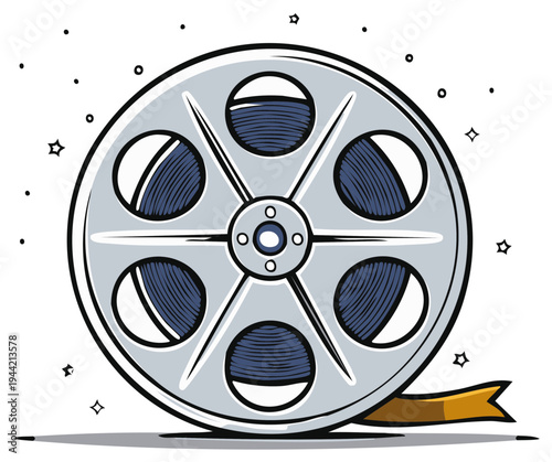 Classic Film Reel with Motion Picture Strip and Sparkle Elements