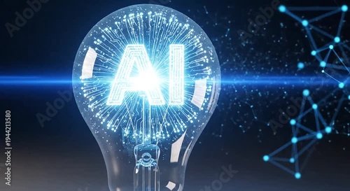 Wallpaper Mural Glowing AI letters within a circuit-patterned light bulb, connected to abstract network Torontodigital.ca