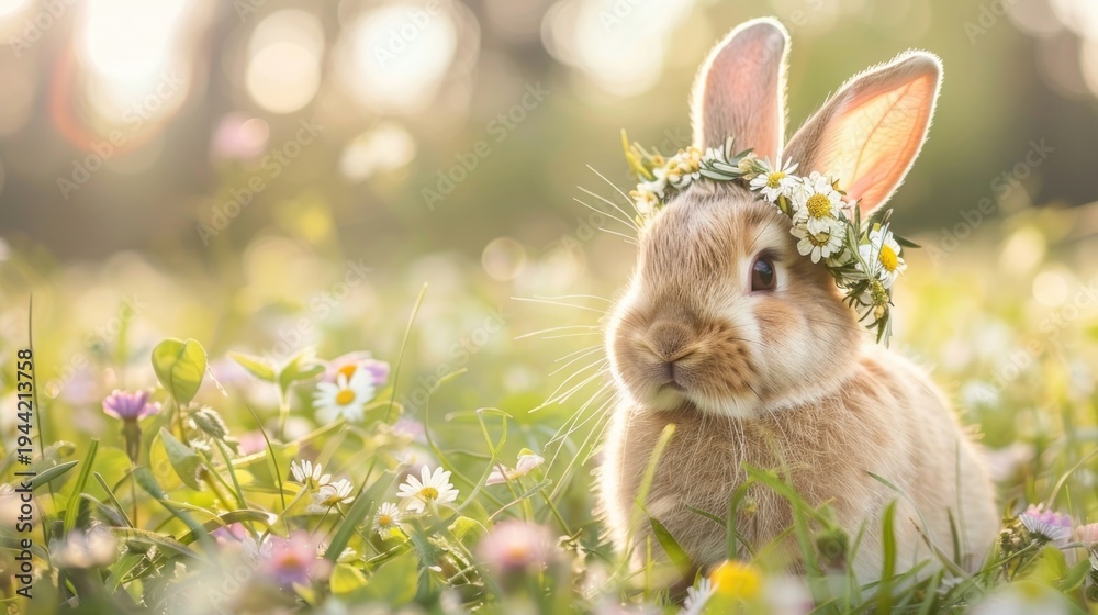 Fototapeta premium Cute rabbit in flower field