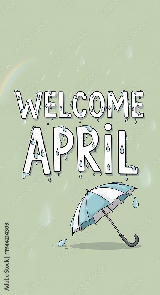 Obraz premium Welcoming April with a cheerful illustration of a rainy spring day, featuring a charming umbrella and gentle raindrops, symbolizing renewal and fresh beginnings