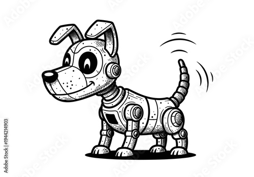 Cute Robot Dog Character Illustration.