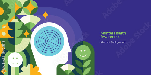 Mental Health and Self Care Concept with Positive Thinking, Creative Mind and Mindfulness Abstract Background