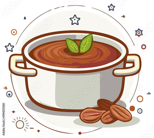 Wholesome Creamy Chocolate Dessert in a Pot Garnished with Fresh Mint Leaves and Almonds