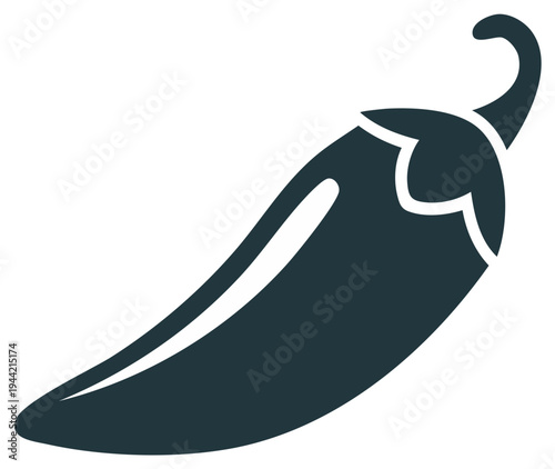 Simple dark chili pepper icon graphic for spicy food cooking and Mexican cuisine